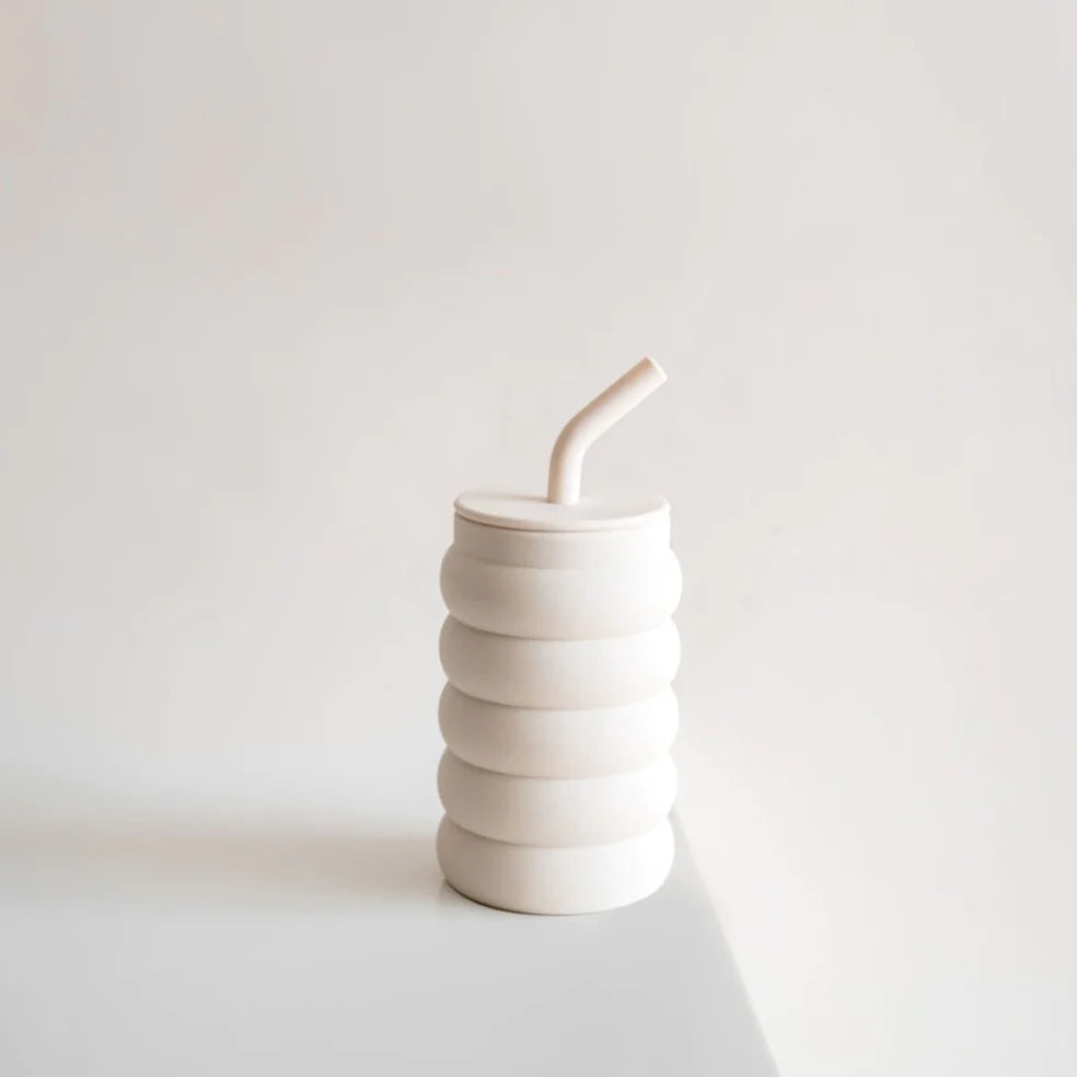 Oatmilk Tall Bubble Silicone Cup with Straw and Lid